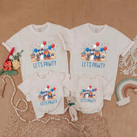 Let's Pawty Matching Family Shirts with Dogs, Patriotic Red White Blue Design, Soft Cotton Short Sleeves for 4th of July Celebrations