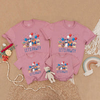 Let's Pawty Matching Family Shirts with Dogs, Patriotic Red White Blue Design, Soft Cotton Short Sleeves for 4th of July Celebrations