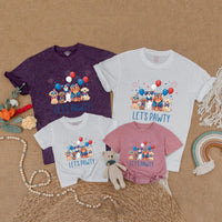 Let's Pawty Matching Family Shirts with Dogs, Patriotic Red White Blue Design, Soft Cotton Short Sleeves for 4th of July Celebrations