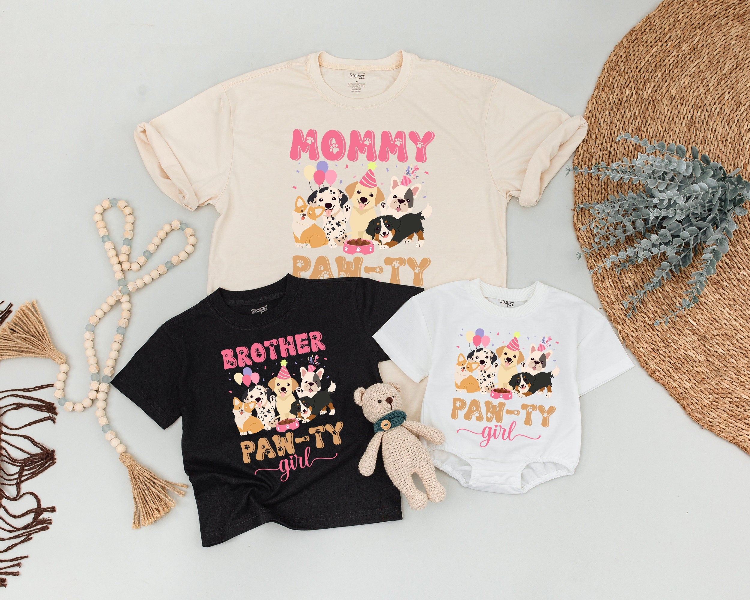 Let's Pawty Matching Family Shirts Puppy Birthday Party Outfit for Girl Soft Cotton Personalized Celebration
