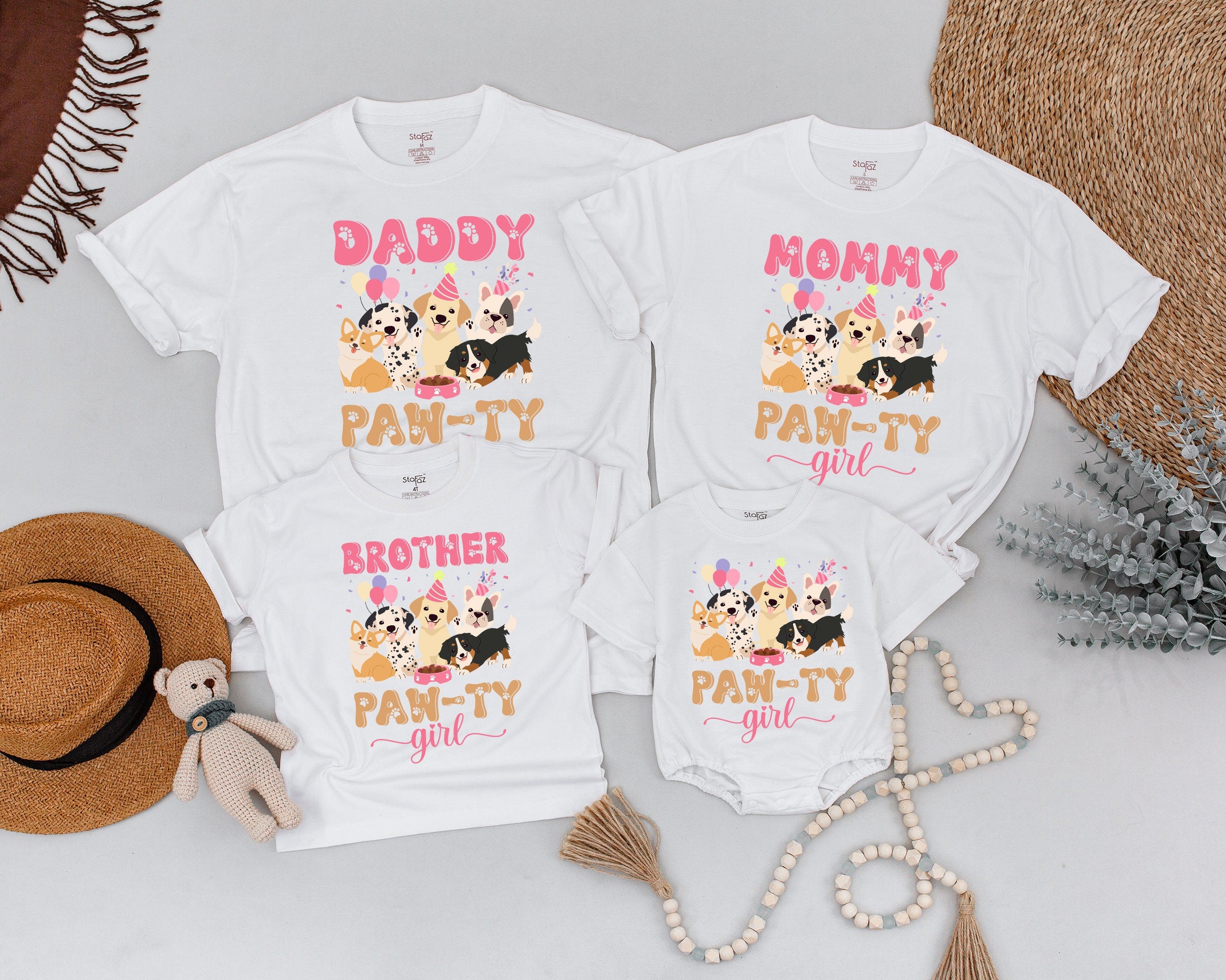 Let's Pawty Matching Family Shirts Puppy Birthday Party Outfit for Girl Soft Cotton Personalized Celebration
