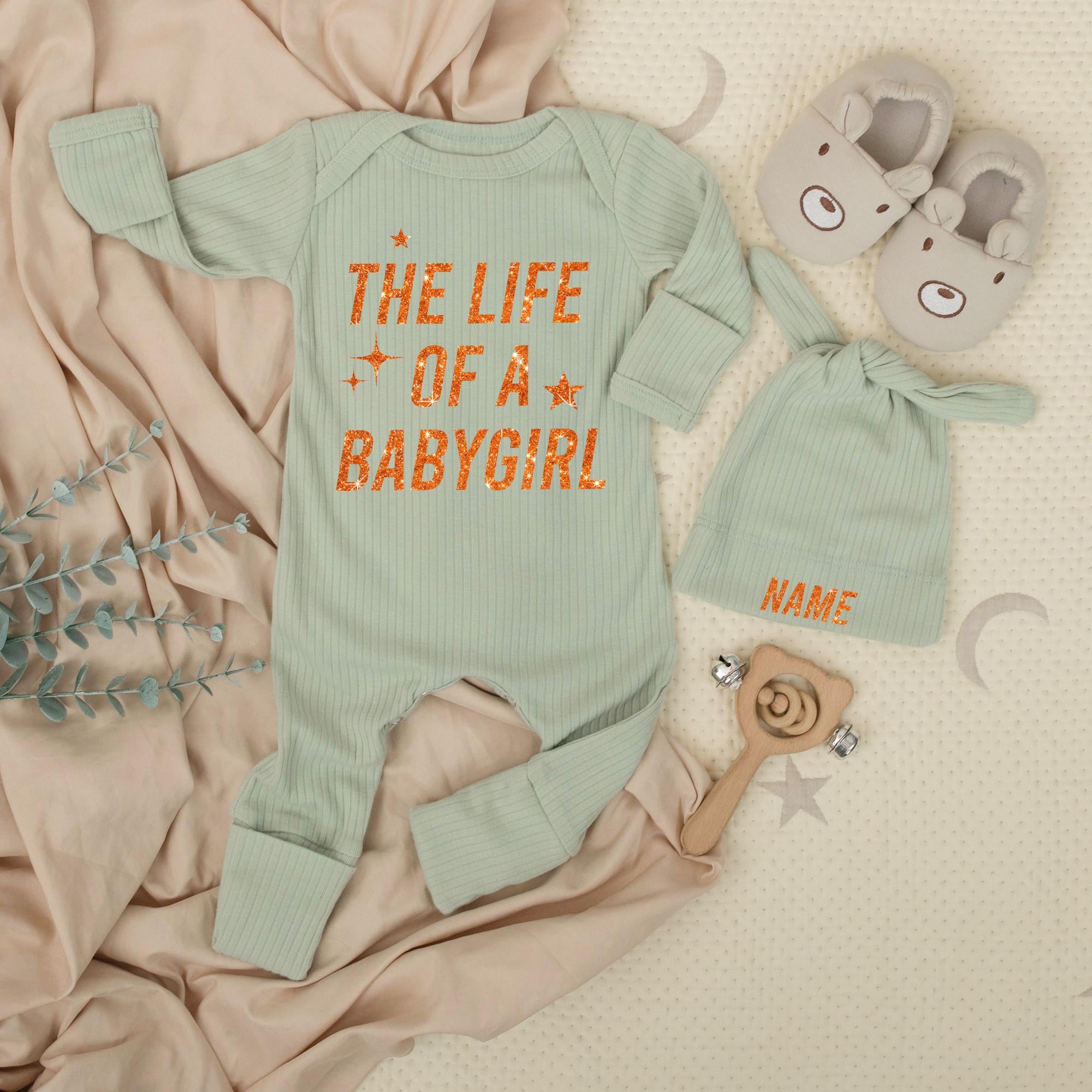 The Life of a Babygirl Long Sleeves Bodysuit Soft Cotton Newborn Outfit Baby Shower Gift Retro Glittery Orange Design Infant Clothing