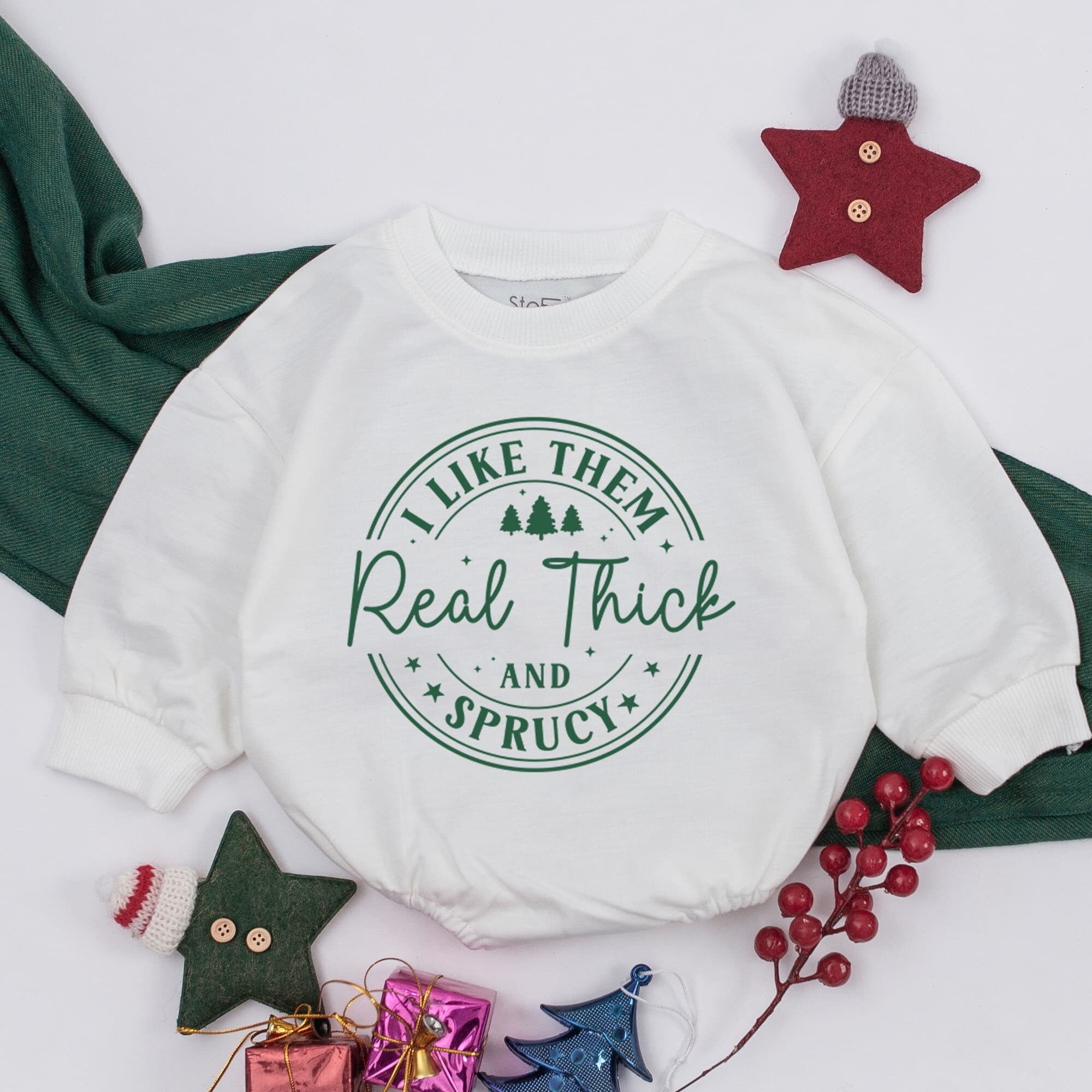 I Like Them Real Thick And Sprucey Baby Romper Holiday Outfit Infant Christmas Clothes Toddler Sweater Soft Cotton Festive Design