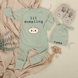 Lil Dumpling Baby Bodysuit and Hat Set with Name Customization Adorable Unisex Newborn Gift Cute Steamed Bun Design Going Home Outfit
