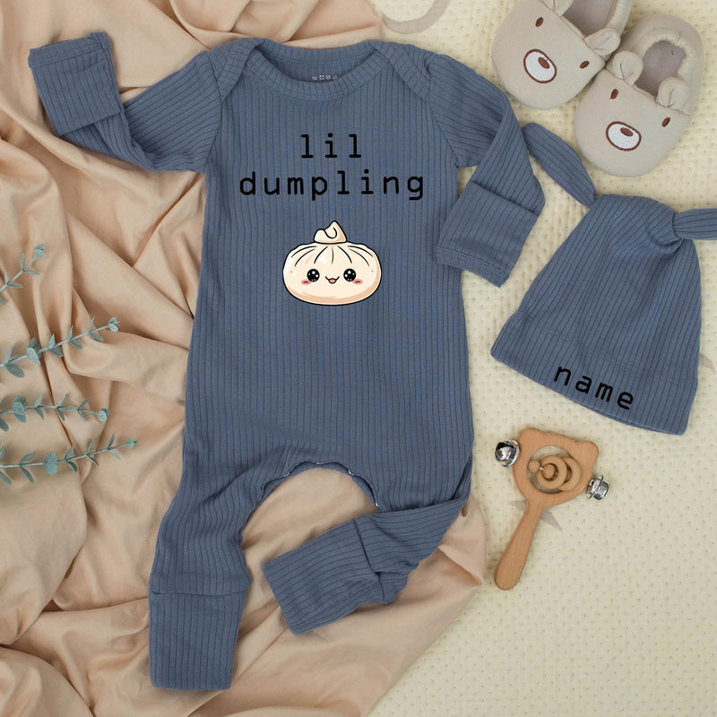 Lil Dumpling Baby Bodysuit and Hat Set with Name Customization Adorable Unisex Newborn Gift Cute Steamed Bun Design Going Home Outfit
