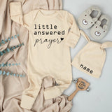 Little Answered Prayer Baby Bodysuit Custom Outfit for Baby Girl or Boy Sweet Religious Gift Soft Cotton Newborn Clothes Minimalist Design