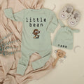 Little Bean Baby Bodysuit and Hat Set with Custom Name Coffee-Themed Design Unisex Newborn Outfit Cute Keepsake Gift for Boys or Girls