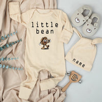 Little Bean Baby Bodysuit and Hat Set with Custom Name Coffee-Themed Design Unisex Newborn Outfit Cute Keepsake Gift for Boys or Girls