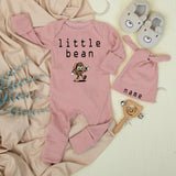 Little Bean Baby Bodysuit and Hat Set with Custom Name Coffee-Themed Design Unisex Newborn Outfit Cute Keepsake Gift for Boys or Girls