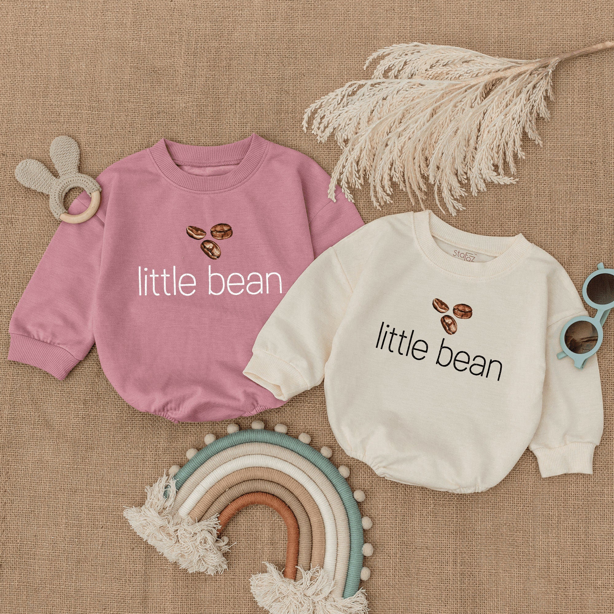 Little Bean Coffee Baby Romper Soft Earthy Colors Newborn Toddler Outfit Long Sleeve Cute Coffee Lover Gift Comfortable Cotton