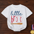 Little Bro Baseball Romper for Baby Boys Soft Cotton Outfit with Sports-Themed Red Blue Design Baseball Bat and Ball Future Star Gift
