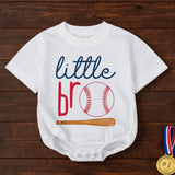 Little Bro Baseball Romper for Baby Boys Soft Cotton Outfit with Sports-Themed Red Blue Design Baseball Bat and Ball Future Star Gift