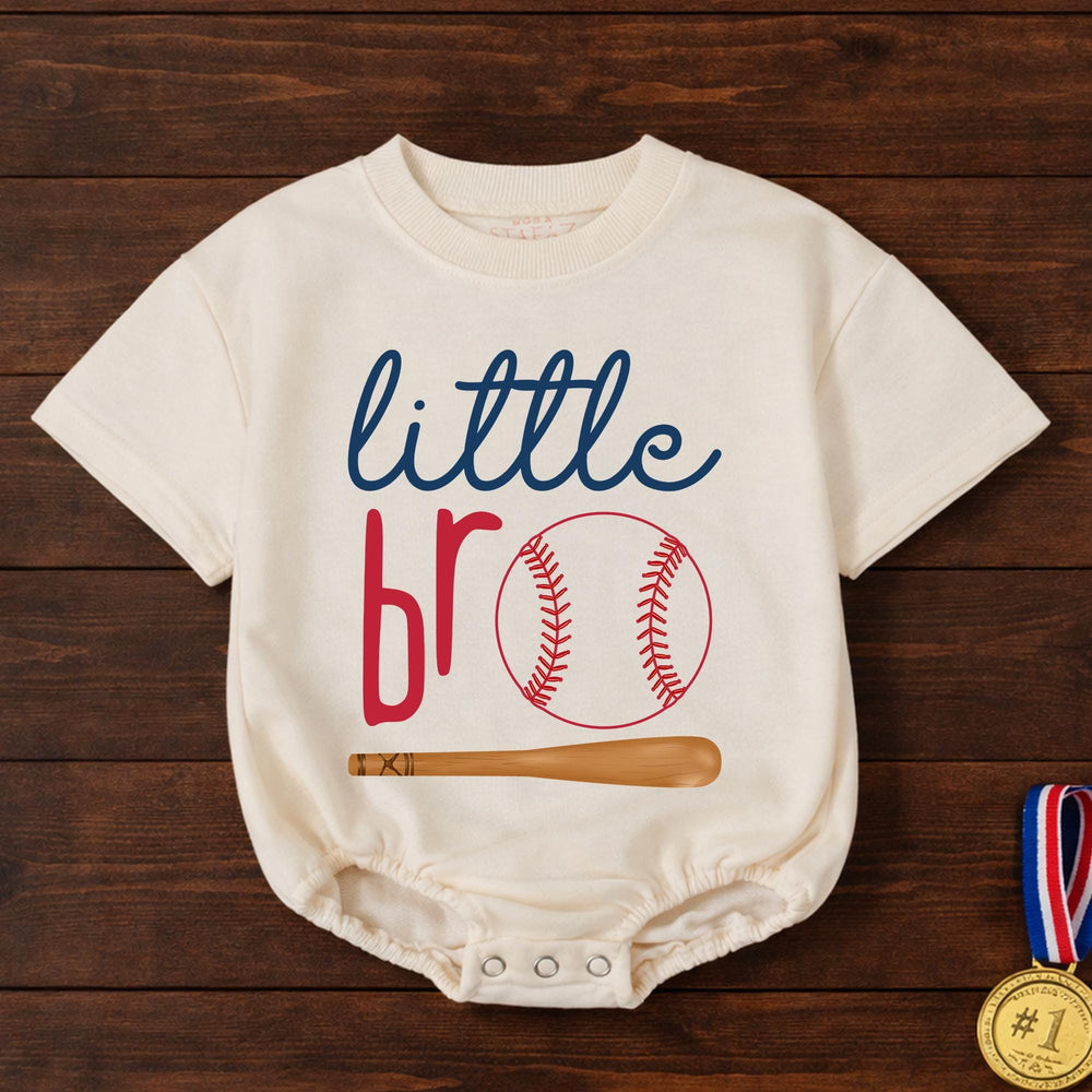 Little Bro Baseball Romper for Baby Boys Soft Cotton Outfit with Sports-Themed Red Blue Design Baseball Bat and Ball Future Star Gift