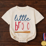 Little Bro Baseball Romper for Baby Boys Soft Cotton Outfit with Sports-Themed Red Blue Design Baseball Bat and Ball Future Star Gift
