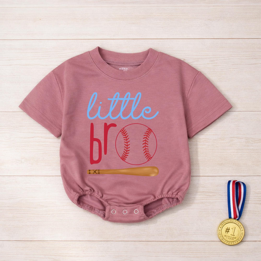 Little Bro Baseball Romper for Baby Boys Soft Cotton Outfit with Sports-Themed Red Blue Design Baseball Bat and Ball Future Star Gift