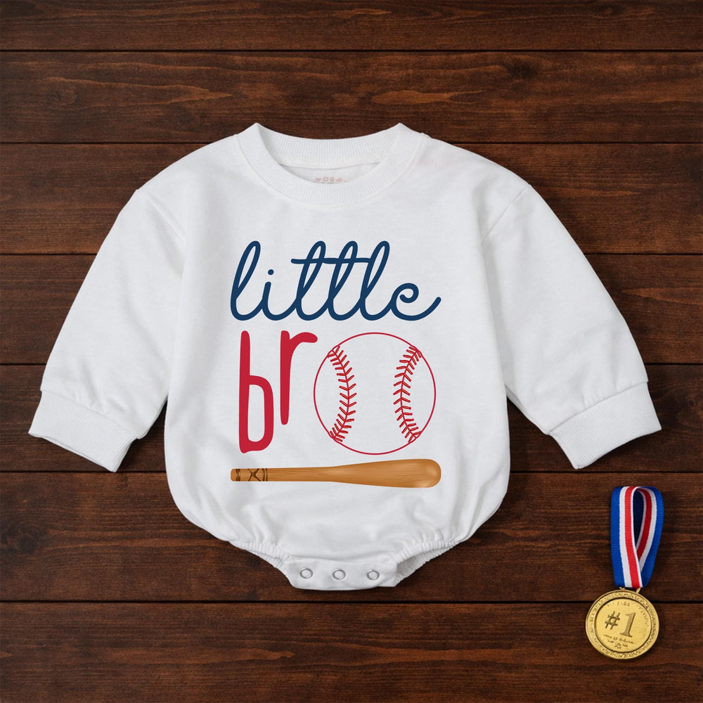 Little Bro Baseball Romper for Baby Boys Soft Cotton Outfit with Sports-Themed Red Blue Design Baseball Bat and Ball Future Star Gift