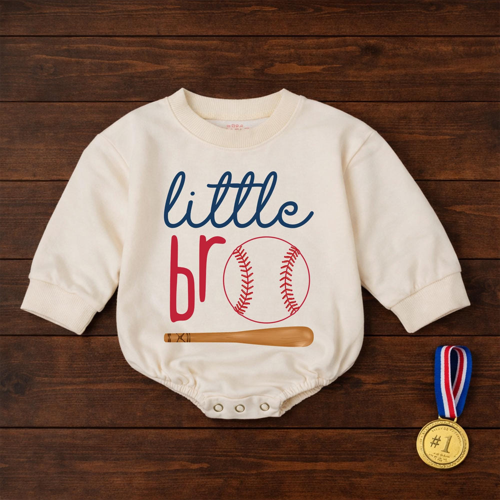 Little Bro Baseball Romper for Baby Boys Soft Cotton Outfit with Sports-Themed Red Blue Design Baseball Bat and Ball Future Star Gift