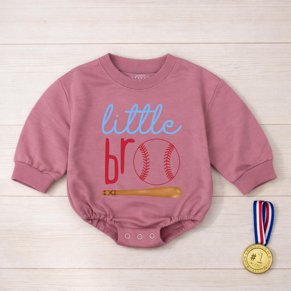 Little Bro Baseball Romper for Baby Boys Soft Cotton Outfit with Sports-Themed Red Blue Design Baseball Bat and Ball Future Star Gift