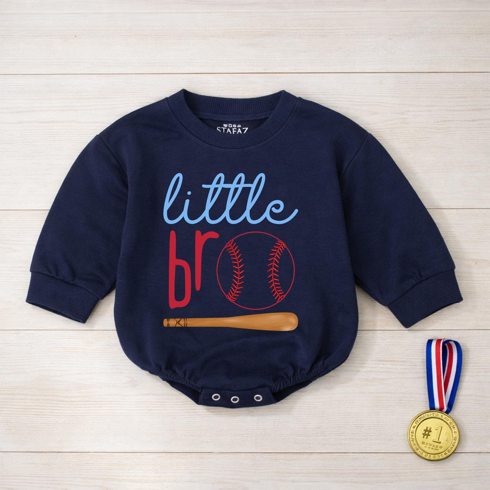 Little Bro Baseball Romper for Baby Boys Soft Cotton Outfit with Sports-Themed Red Blue Design Baseball Bat and Ball Future Star Gift