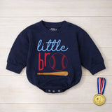 Little Bro Baseball Romper for Baby Boys Soft Cotton Outfit with Sports-Themed Red Blue Design Baseball Bat and Ball Future Star Gift