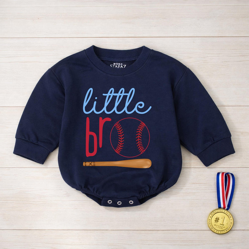 Little Bro Baseball Romper for Baby Boys Soft Cotton Outfit with Sports-Themed Red Blue Design Baseball Bat and Ball Future Star Gift