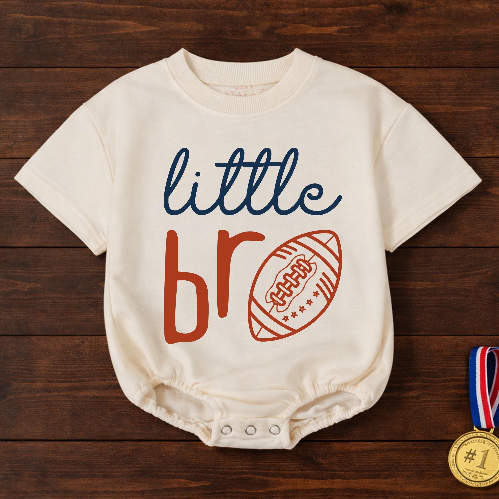 Little Bro Football Baby Romper with Sports Graphic, Game Day Outfit for Baby Boys, Cute Sibling Matching Clothes