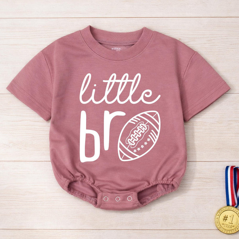 Little Bro Football Baby Romper with Sports Graphic, Game Day Outfit for Baby Boys, Cute Sibling Matching Clothes