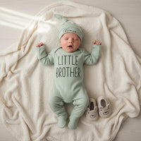 Personalized Little Brother Coming Home Outfit for Baby Boy, Soft Cotton Long Sleeve Romper with Hat, Newborn Gift Set for Hospital Arrival