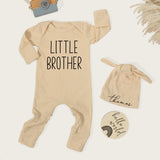 Personalized Little Brother Coming Home Outfit for Baby Boy, Soft Cotton Long Sleeve Romper with Hat, Newborn Gift Set for Hospital Arrival