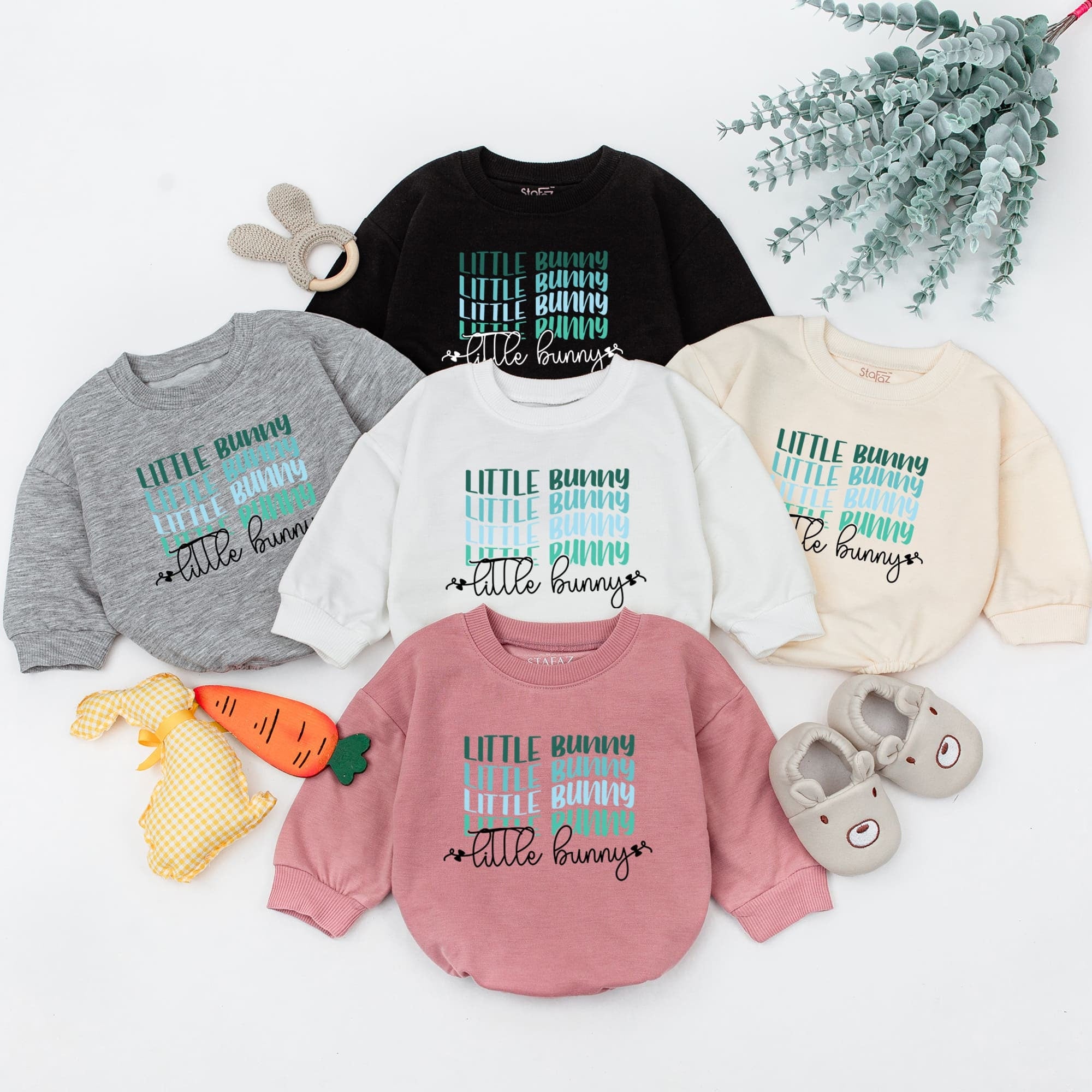Little Bunny Baby Bodysuit Easter Outfit Soft Cotton First Holiday Gift 1st Easter Clothes for Infant Boy Girl Cute Handwritten Design