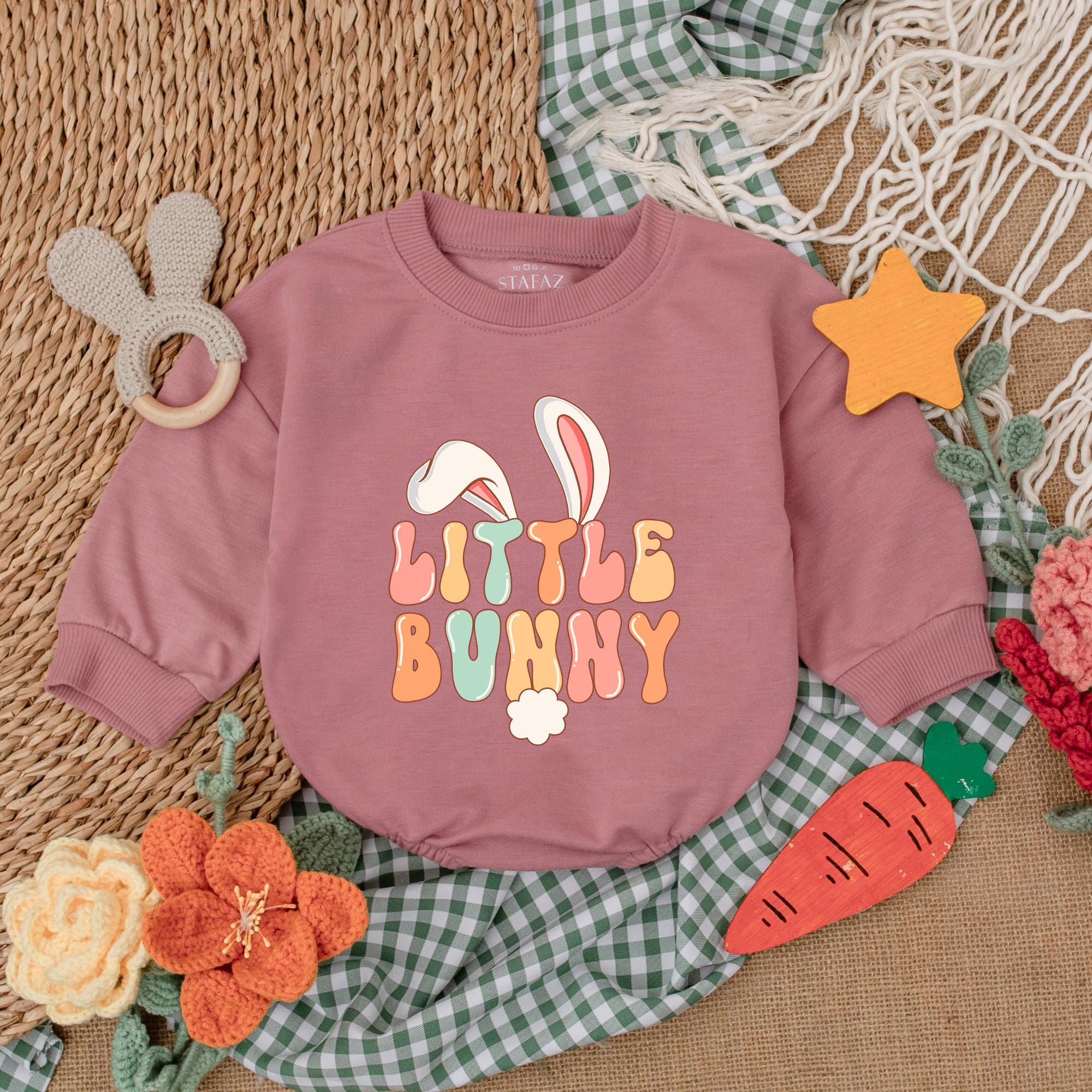 Little Bunny Easter Baby Romper with Cute Bunny Ears and Fluffy Tail Pastel Colors My First Easter Outfit Baby Girl Clothes Gift
