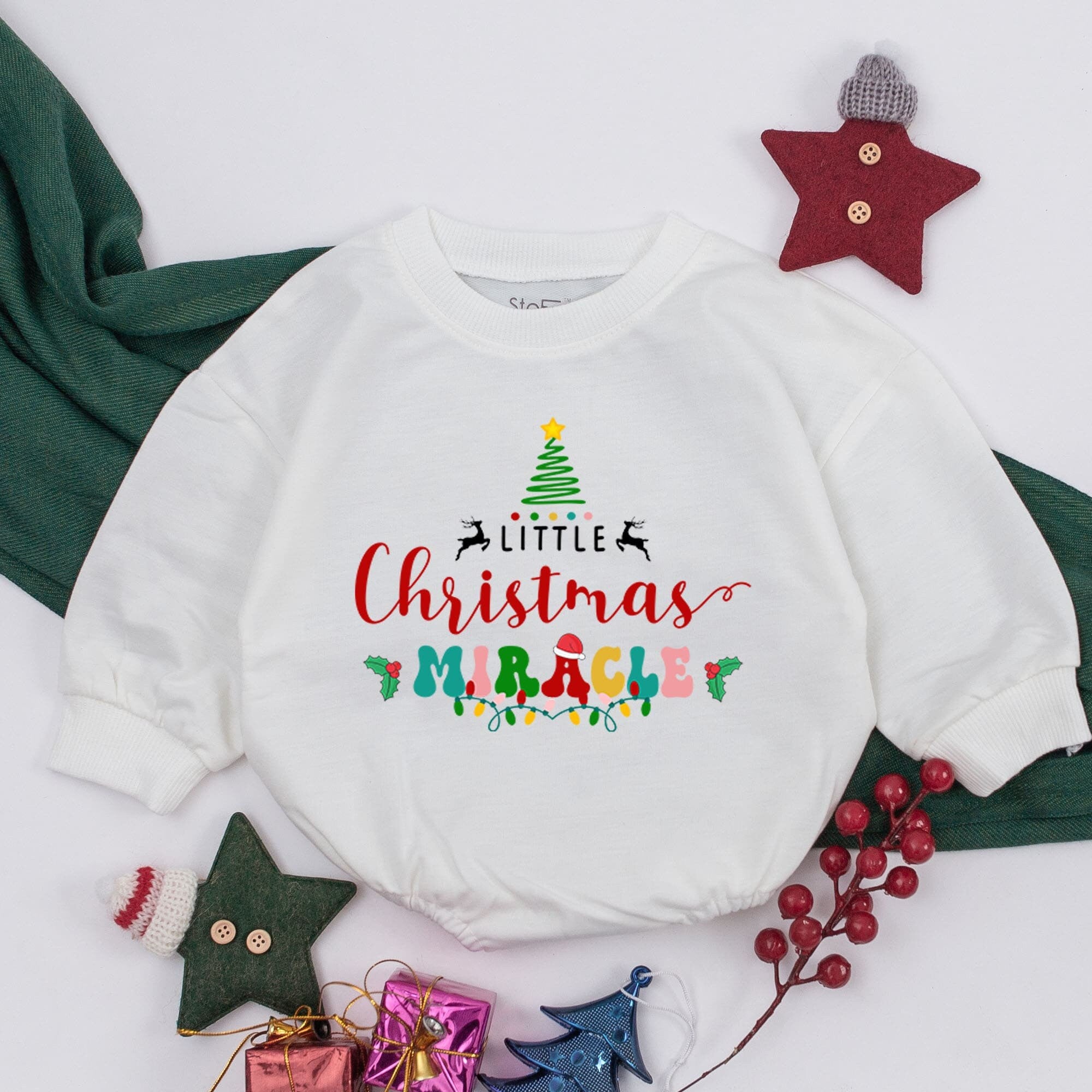 Little Christmas Miracle Baby Romper Holiday Toddler Sweatshirt First Christmas Outfit Soft Cotton Baby Gift Girl Infant Joyful Design
