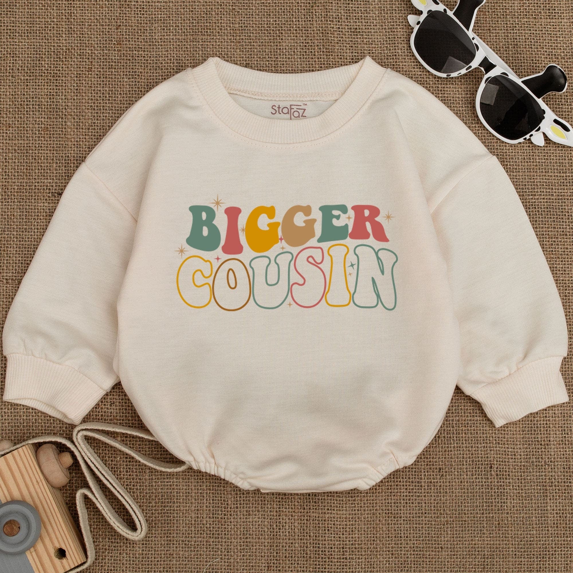 Little Cousin Baby Romper Colorful Whimsical Font Design Newborn Outfit Soft Cotton Comfortable Infant Casual Holiday Gift