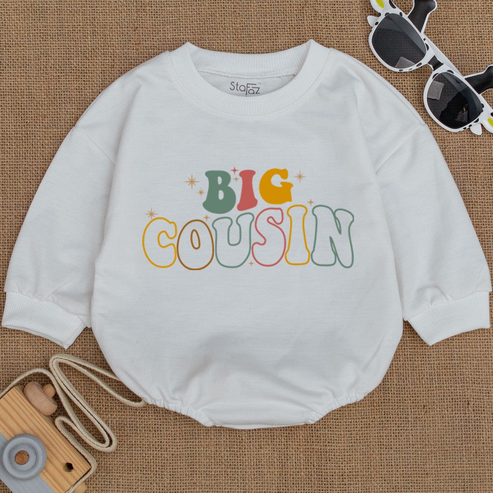 Little Cousin Baby Romper Colorful Whimsical Font Design Newborn Outfit Soft Cotton Comfortable Infant Casual Holiday Gift