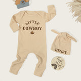 Little Cowboy Baby Bodysuit with Hat Graphic Custom Name Outfit Western Newborn Clothes Rustic Boy Romper Baby Shower Gift Cotton Design