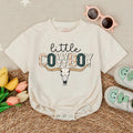 Little Cowboy Bubble Romper with Longhorn Skull and Cactus Design Western Baby Outfit Short Sleeve Neutral Country Baby Shower Gift