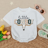 Little Cowboy Bubble Romper with Longhorn Skull and Cactus Design Western Baby Outfit Short Sleeve Neutral Country Baby Shower Gift