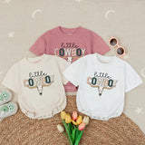 Little Cowboy Bubble Romper with Longhorn Skull and Cactus Design Western Baby Outfit Short Sleeve Neutral Country Baby Shower Gift