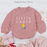Little Cupid Baby Romper for Valentine's Day Soft Cotton Adorable Infant Outfit First Valentine's Gift Yellow Hair Cartoon Cupid Design