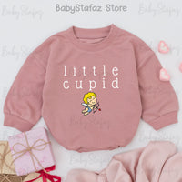 Little Cupid Baby Romper for Valentine's Day Soft Cotton Adorable Infant Outfit First Valentine's Gift Yellow Hair Cartoon Cupid Design