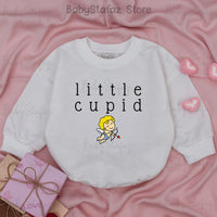 Little Cupid Baby Romper for Valentine's Day Soft Cotton Adorable Infant Outfit First Valentine's Gift Yellow Hair Cartoon Cupid Design