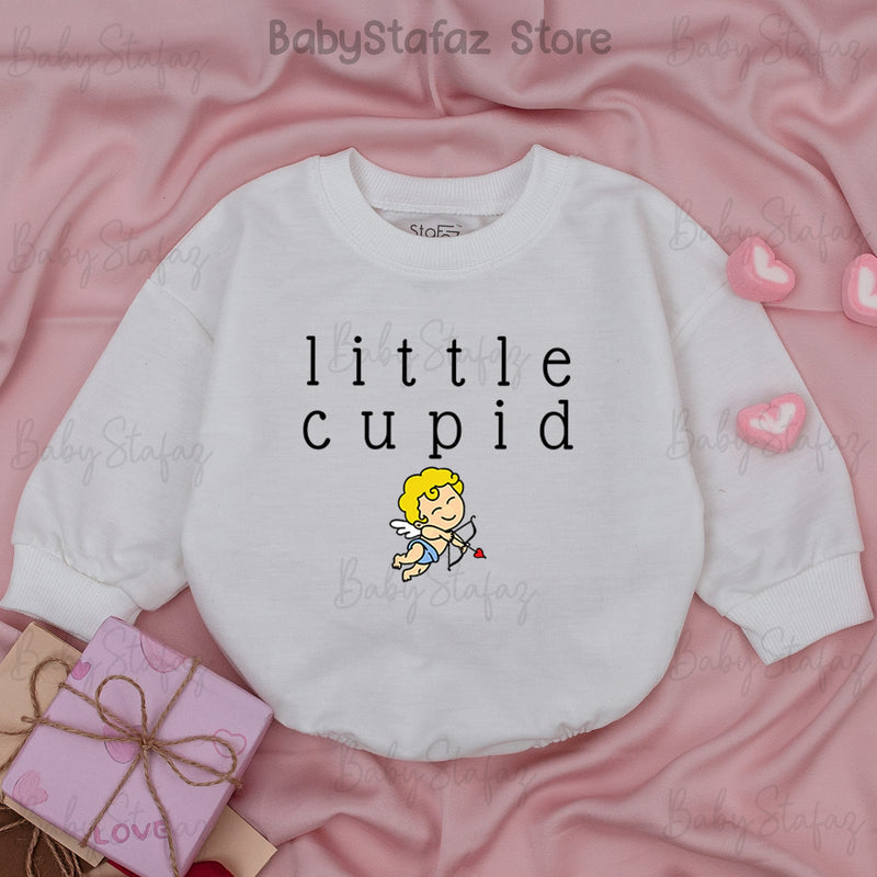 Little Cupid Baby Romper for Valentine's Day Soft Cotton Adorable Infant Outfit First Valentine's Gift Yellow Hair Cartoon Cupid Design