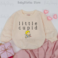 Little Cupid Baby Romper for Valentine's Day Soft Cotton Adorable Infant Outfit First Valentine's Gift Yellow Hair Cartoon Cupid Design