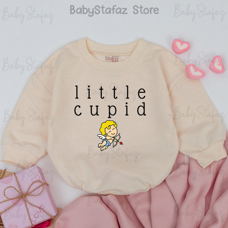 Little Cupid Baby Romper for Valentine's Day Soft Cotton Adorable Infant Outfit First Valentine's Gift Yellow Hair Cartoon Cupid Design