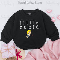 Little Cupid Baby Romper for Valentine's Day Soft Cotton Adorable Infant Outfit First Valentine's Gift Yellow Hair Cartoon Cupid Design