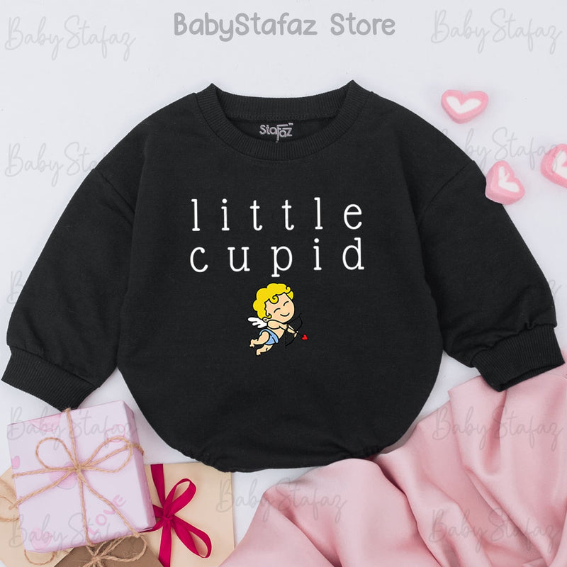 Little Cupid Baby Romper for Valentine's Day Soft Cotton Adorable Infant Outfit First Valentine's Gift Yellow Hair Cartoon Cupid Design
