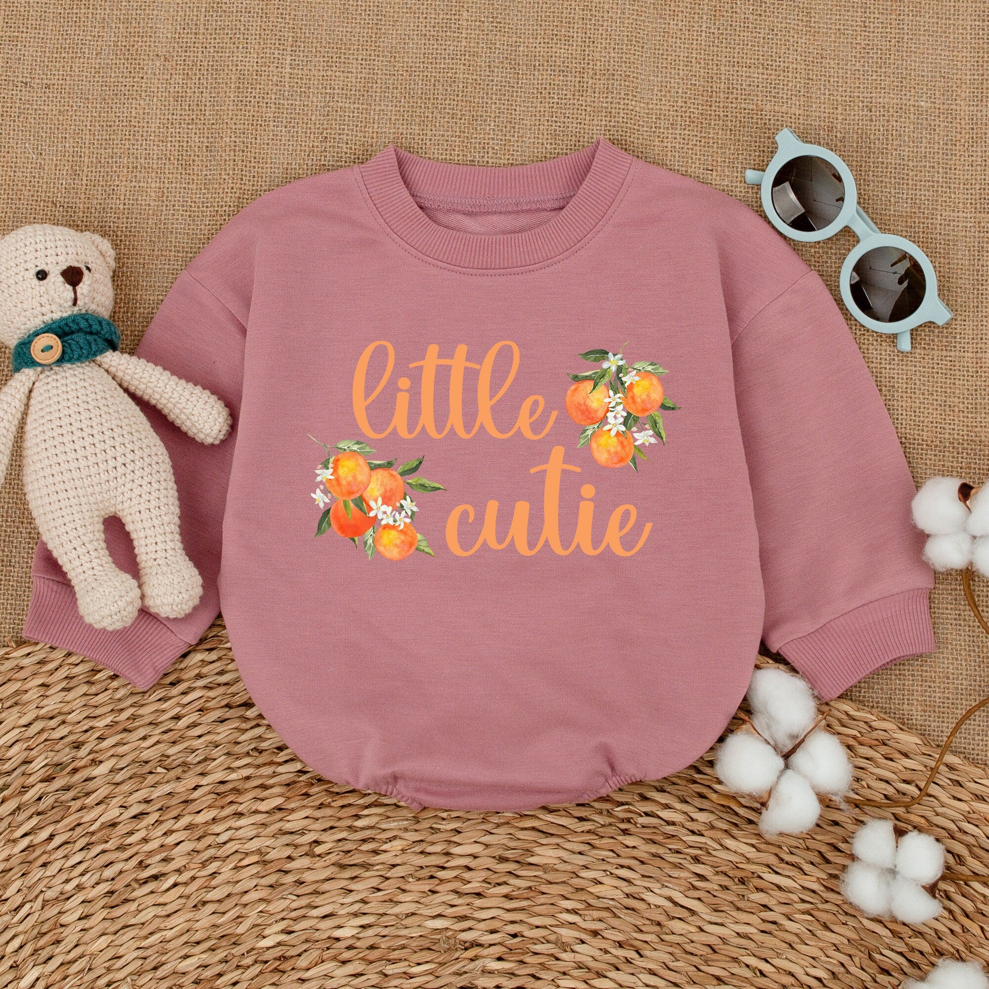 Little Cutie Baby Romper with Orange and Green Design Fruit Bodysuit for Baby Girl Soft Cotton Outfit Perfect New Baby or Shower Gift