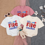 Little Firecracker Baby Romper Patriotic Fourth of July Outfit Cute Red White Blue Firecracker Design Infant Summer Bodysuit