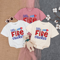 Little Firecracker Baby Romper Patriotic Fourth of July Outfit Cute Red White Blue Firecracker Design Infant Summer Bodysuit