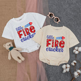 Little Firecracker Baby Romper Patriotic Fourth of July Outfit Cute Red White Blue Firecracker Design Infant Summer Bodysuit